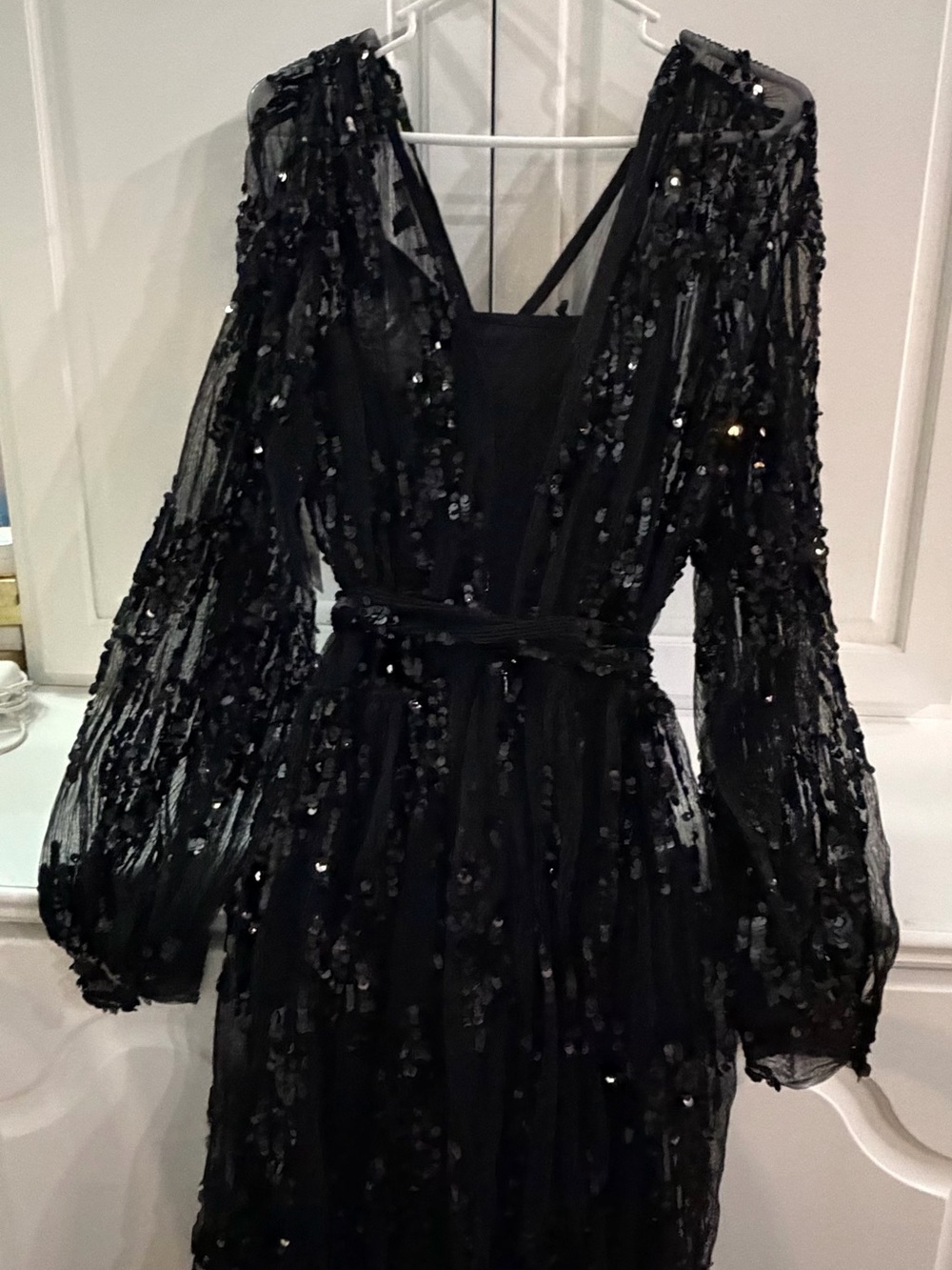 Boston Proper Black Sequin Long-Sleeve V-Neck Dress